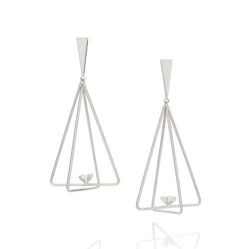 RHODIUM PLATED EARRING WITH ZIRCONIA