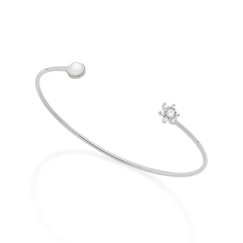 RHODIUM PEARL FLOWER CUFF BRACELET