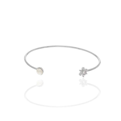 RHODIUM PEARL FLOWER CUFF BRACELET