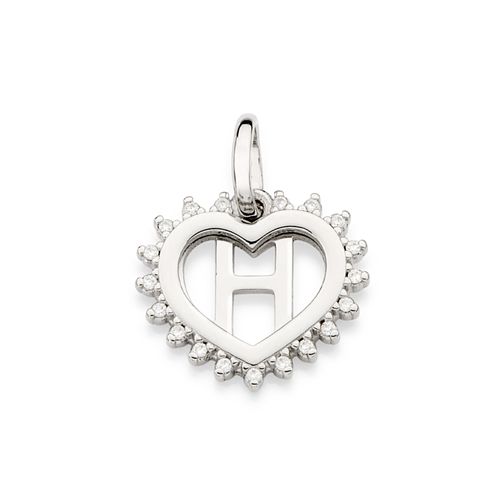 PLATINUM STUDDED HEART LETTER PENDANT -LETTER H