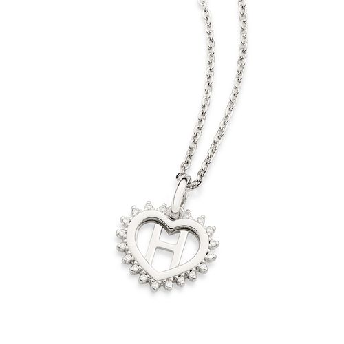 PLATINUM STUDDED HEART LETTER PENDANT -LETTER H