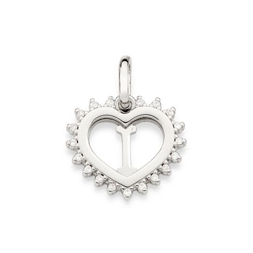 PLATINUM STUDDED HEART LETTER PENDANT -LETTER I