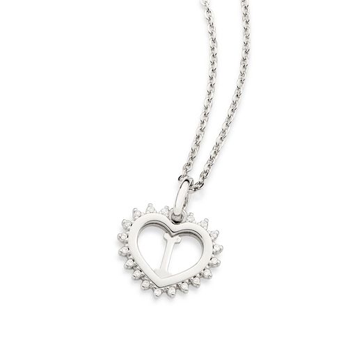 PLATINUM STUDDED HEART LETTER PENDANT -LETTER I