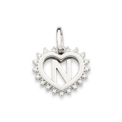 PLATINUM STUDDED HEART LETTER PENDANT -LETTER N