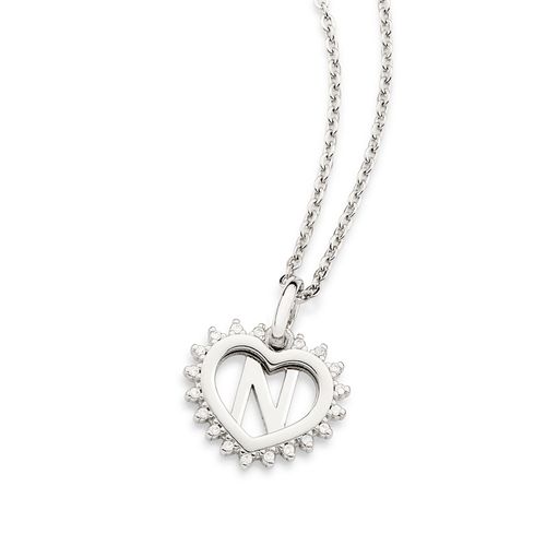 PLATINUM STUDDED HEART LETTER PENDANT -LETTER N