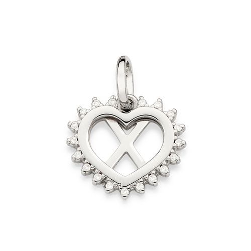 PLATINUM STUDDED HEART LETTER PENDANT -LETTER X