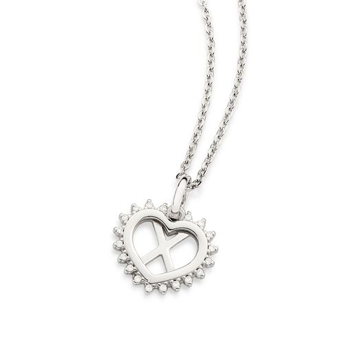 PLATINUM STUDDED HEART LETTER PENDANT -LETTER X