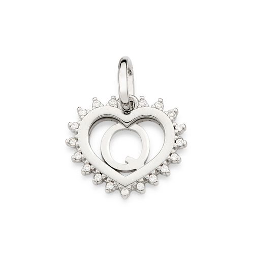 PLATINUM STUDDED HEART LETTER PENDANT -LETTER Q