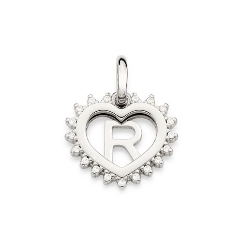 PLATINUM STUDDED HEART LETTER PENDANT -LETTER R