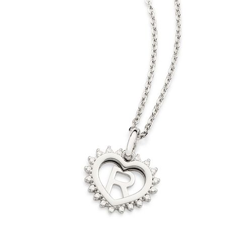 PLATINUM STUDDED HEART LETTER PENDANT -LETTER R