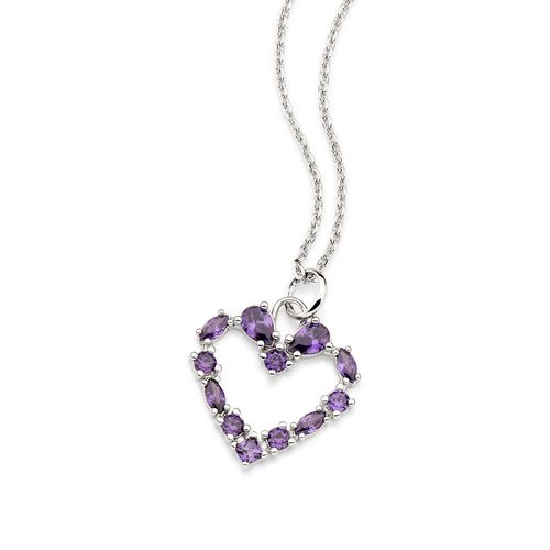 PLATINUM STUDDED HEART PENDANT IN PURPLE