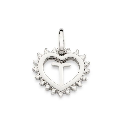 PLATINUM STUDDED HEART LETTER PENDANT -LETTER T