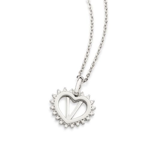 PLATINUM STUDDED HEART LETTER PENDANT -LETTER V