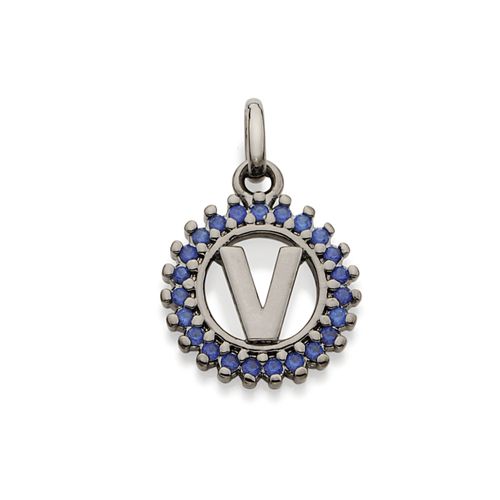 BLACK RHODIUM PENDANT WITH ZIRCONIA-LETTER V