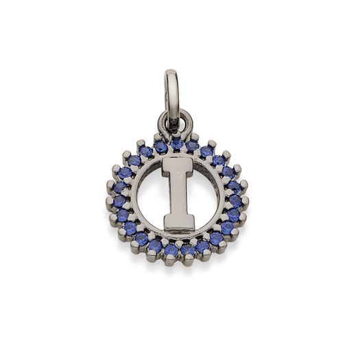 BLACK RHODIUM PENDANT WITH ZIRCONIA-LETTER I