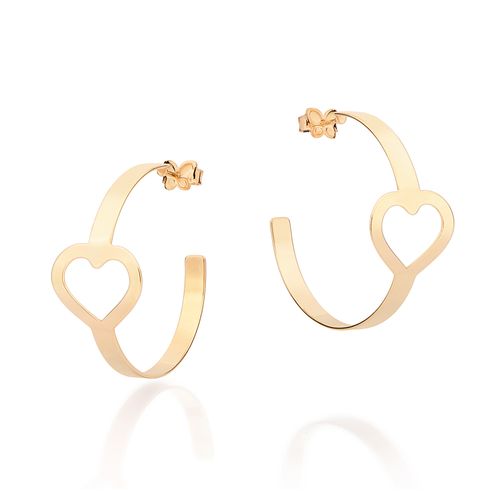 GOLD HOLLOW HEART HOOP EARRINGS