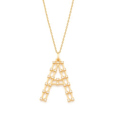 GOLD STUDDED LETTER PENDANT -LETTER A