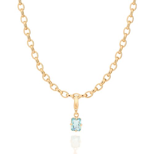 GOLD SQUARE STONE PENDANT IN LIGHT BLUE