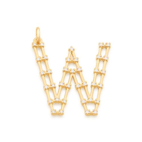 GOLD STUDDED LETTER PENDANT -LETTER W