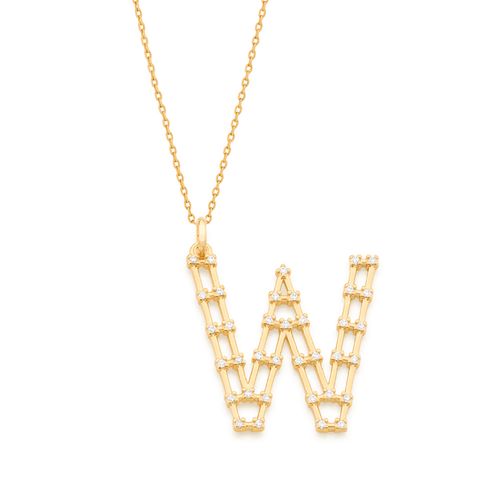 GOLD STUDDED LETTER PENDANT -LETTER W