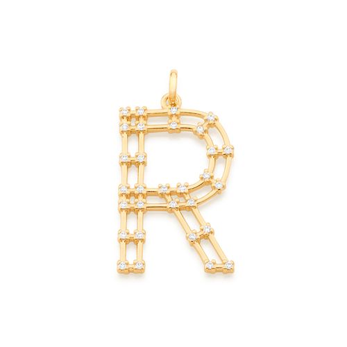 GOLD STUDDED LETTER PENDANT -LETTER R