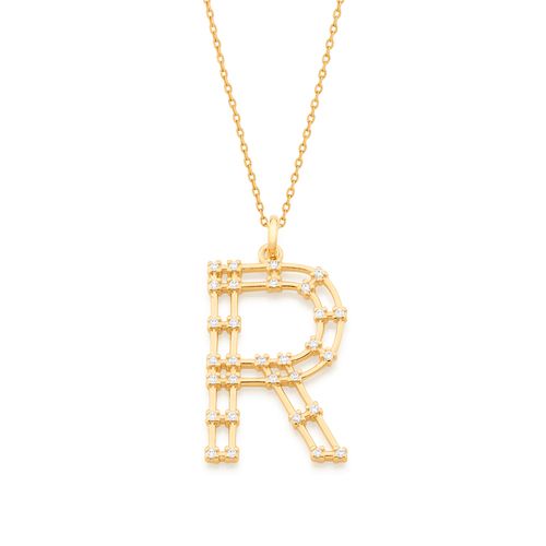 GOLD STUDDED LETTER PENDANT -LETTER R