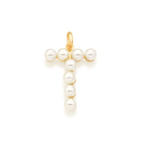 GOLD PEARL LETTER PENDANT -LETTER T