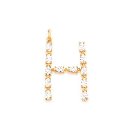 GOLD PENDANT WITH ZIRCONIA-LETTER H