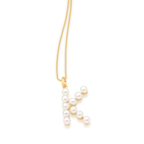 GOLD PEARL LETTER PENDANT -LETTER K