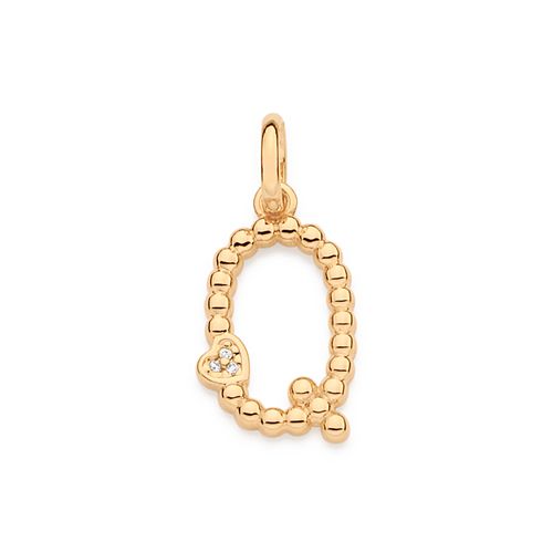 GOLD TEXTURED AND HEART LETTER PENDANT-LETTER Q