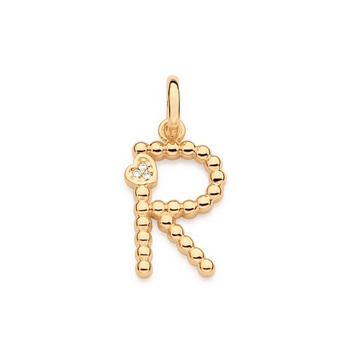 GOLD TEXTURED AND HEART LETTER PENDANT-LETTER R