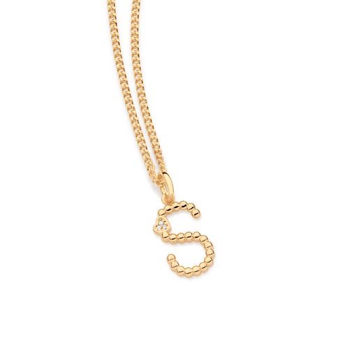 GOLD TEXTURED AND HEART LETTER PENDANT-LETTER S