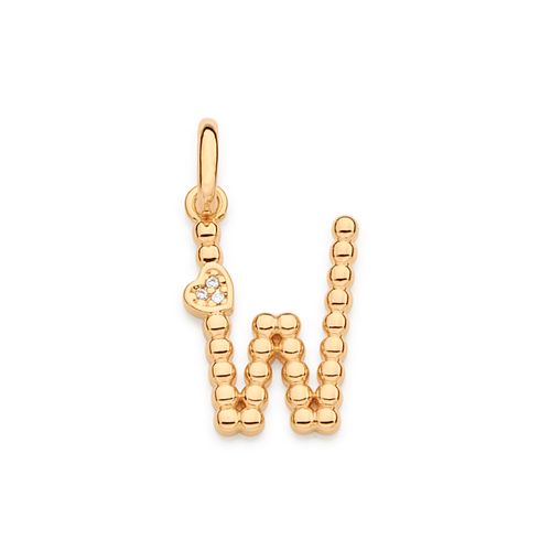 GOLD TEXTURED AND HEART LETTER PENDANT-LETTER W