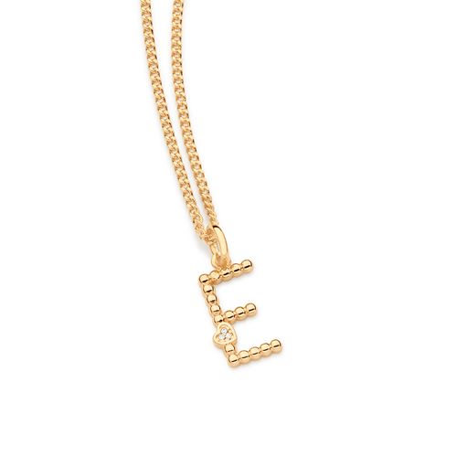 GOLD TEXTURED AND HEART LETTER PENDANT-LETTER E