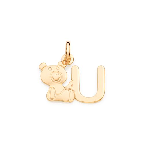 GOLD TEDDY BEAR LETTER PENDANT -LETTER U