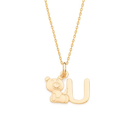 GOLD TEDDY BEAR LETTER PENDANT -LETTER U