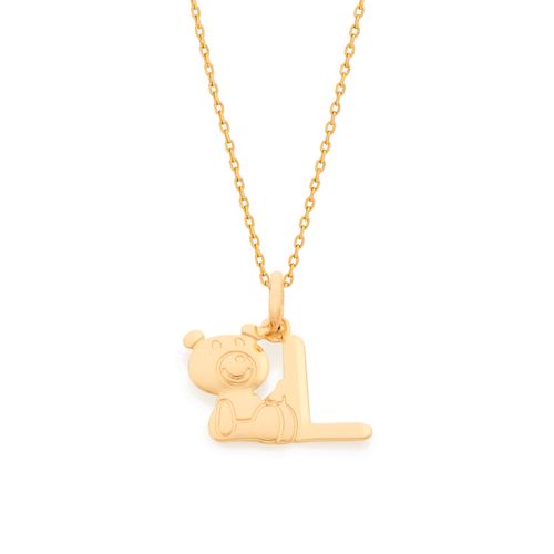 GOLD TEDDY BEAR LETTER PENDANT -LETTER L