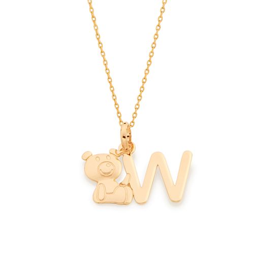 GOLD TEDDY BEAR LETTER PENDANT -LETTER W