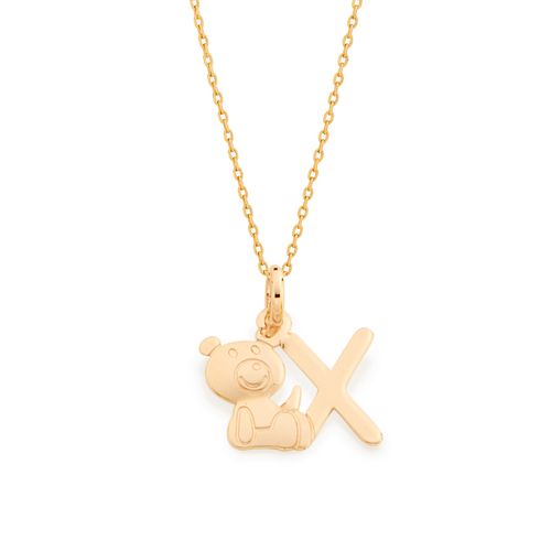 GOLD TEDDY BEAR LETTER PENDANT -LETTER X