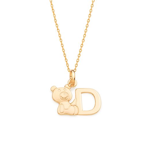 GOLD TEDDY BEAR LETTER PENDANT -LETTER D