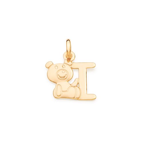 GOLD TEDDY BEAR LETTER PENDANT -LETTER I