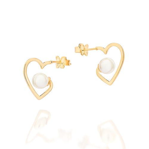 GOLD PEARLED HEART HOOP EARRINGS