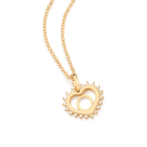 GOLD STUDDED HEART LETTER PENDANT -LETTER O