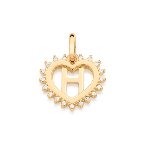 GOLD STUDDED HEART LETTER PENDANT -LETTER H