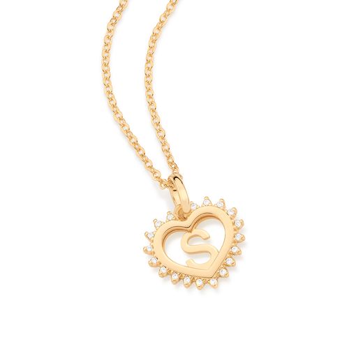 GOLD STUDDED HEART LETTER PENDANT -LETTER S