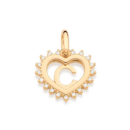 GOLD STUDDED HEART LETTER PENDANT -LETTER C