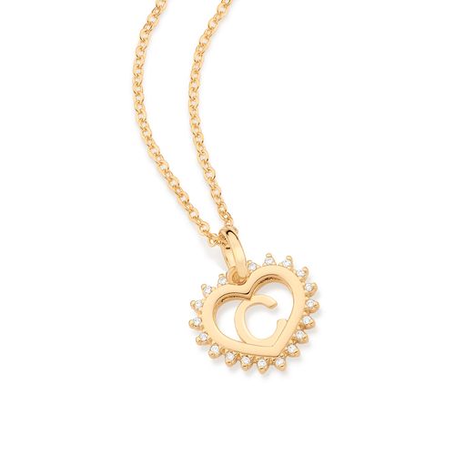 GOLD STUDDED HEART LETTER PENDANT -LETTER C