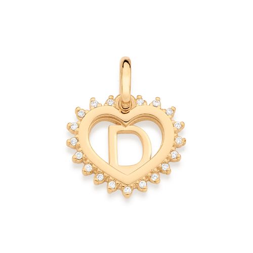 GOLD STUDDED HEART LETTER PENDANT -LETTER D