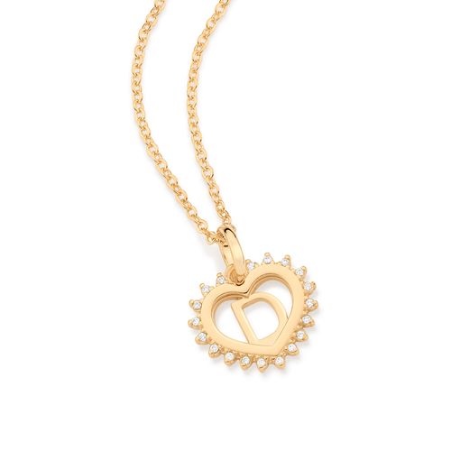 GOLD STUDDED HEART LETTER PENDANT -LETTER D