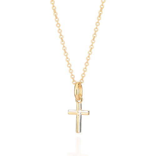 GOLD MEN'S DOUBLE TONE SMALL CROSS PENDANT